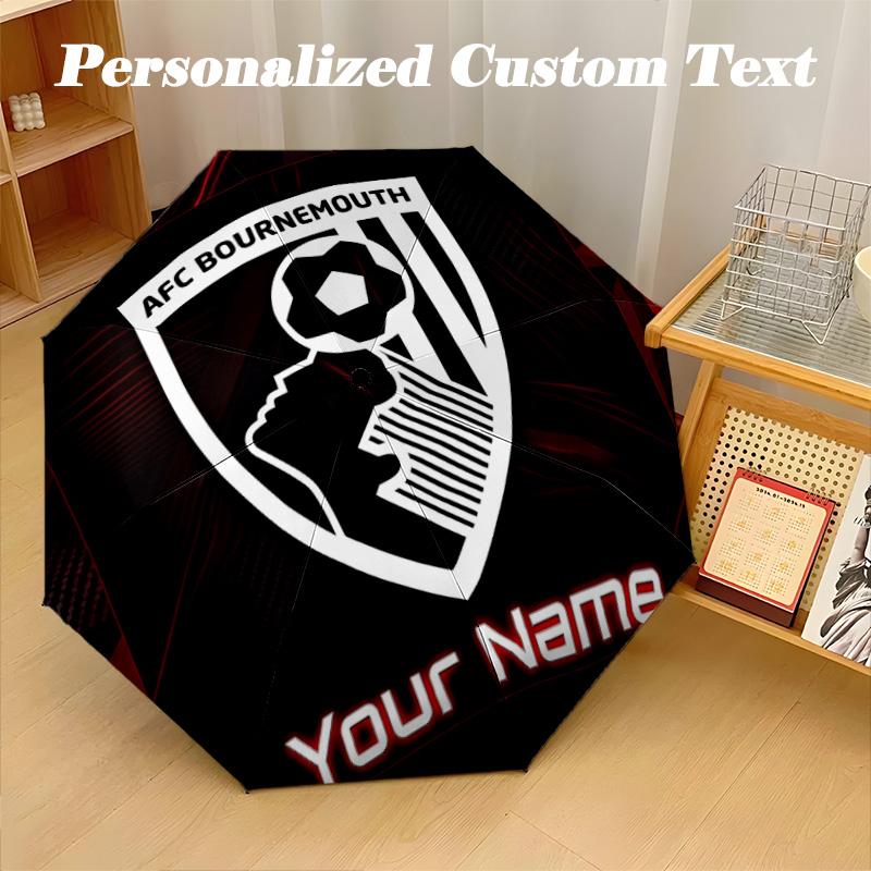 8 Rib Auto Folding Umbrella Bournemouth Football Print Custom Name Text Portable Rain Gear