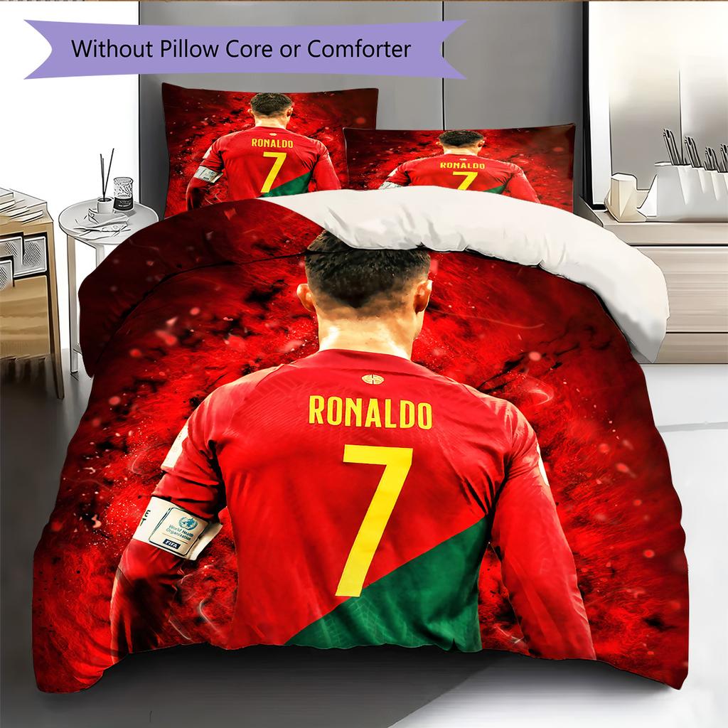 Cristiano Ronaldo Wzór Pościel Zestaw Kołdry Dekoracja Domu Prezent (1 * poszwa na kołdrę + 2 * poszewki na poduszki bez rdzenia)