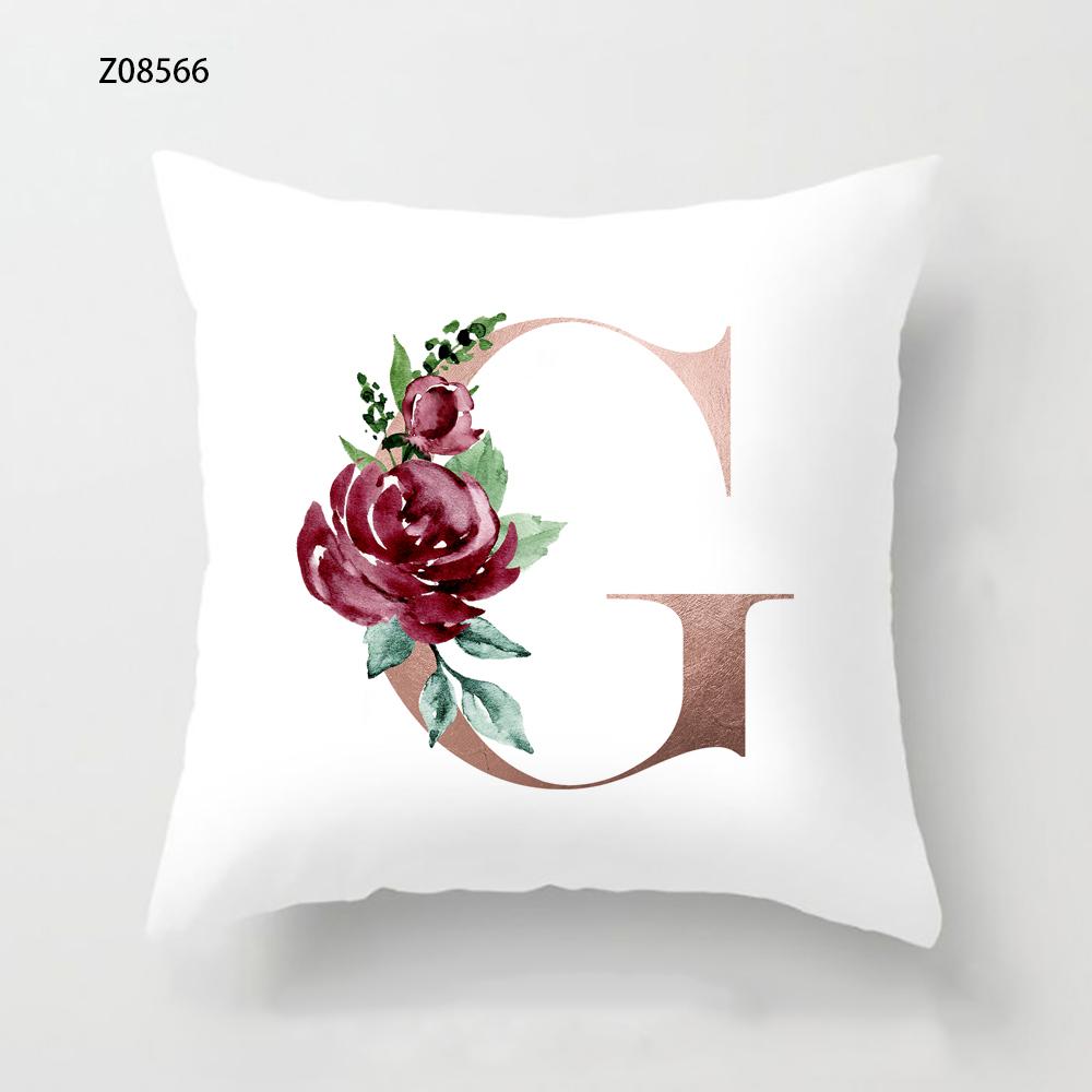 Pink Initials A B C Pillowcase Alphabet Flowers Home Sofa Decor Cushion Cover Living Room Bedroom Bed Decorative Pillow Cover