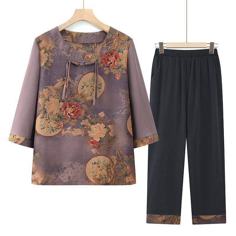 Elderly summer women's clothing summer short-sleeved suit elderly clothes thin new style