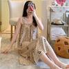 Cotton Nightdress Women'S Summer Thin Pajamasspring And Autumn Cotton Korean Cute Casual Print Dress Loungewear