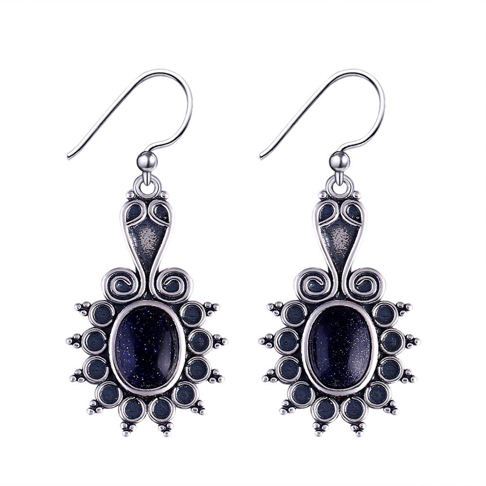 New Style Oval Ethnic Flower Amethyst Women's S Silver Drop Earrings Wedding Party Anniversary Engagement