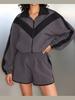 Women's Two Piece Tracksuit Color Block Striped Zip Hoodie and Shorts Set Casual Loungewear