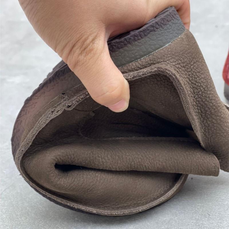Johnature Echtes Leder Damen Schuhe Retro Weiches Rindsleder Runde Zehenpartie Plüsch Warm Flach Slipper Kurze Stiefel