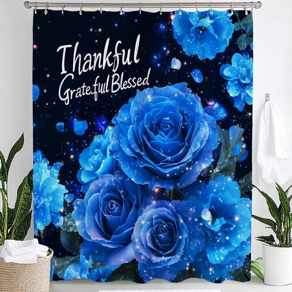 Rosebud Shower Curtain, Floral Plants, Spring Bathroom Decorative Shower Curtain, Waterproof Shower Curtain With Hooks