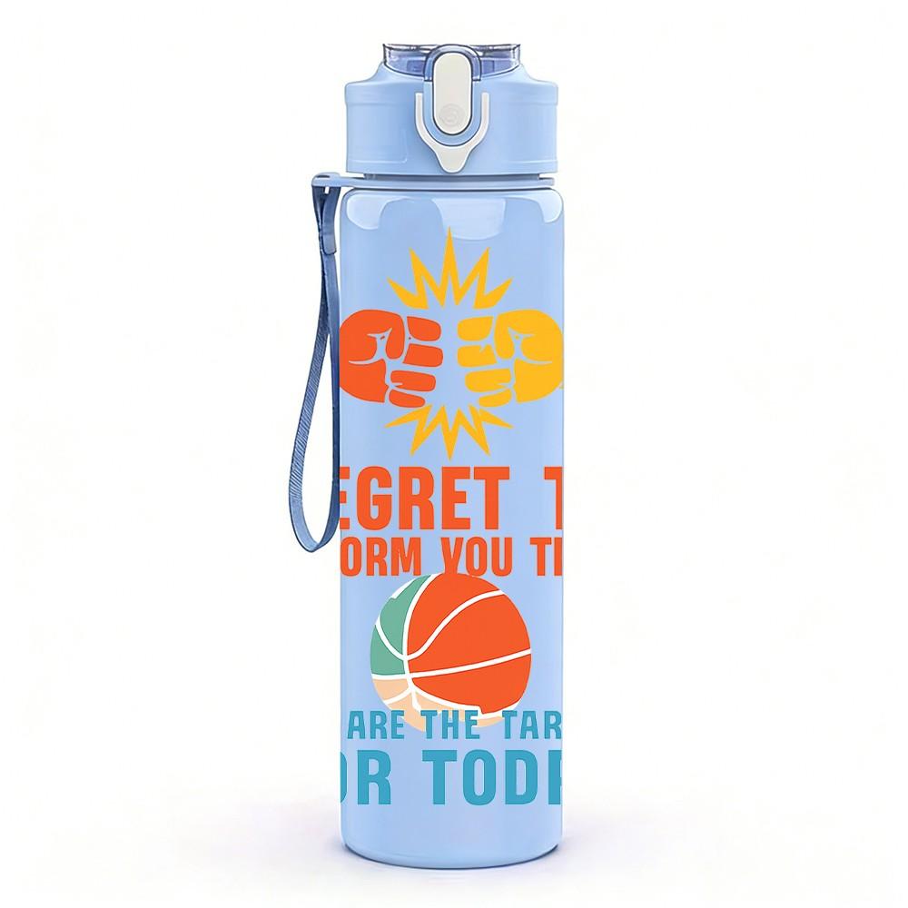 1PC Regret To Miss Basketball Letter 750ml Color Plastic Sports Water Bottle Leakproof Flip Straw Lid Suitable for Sports Office Home Use
