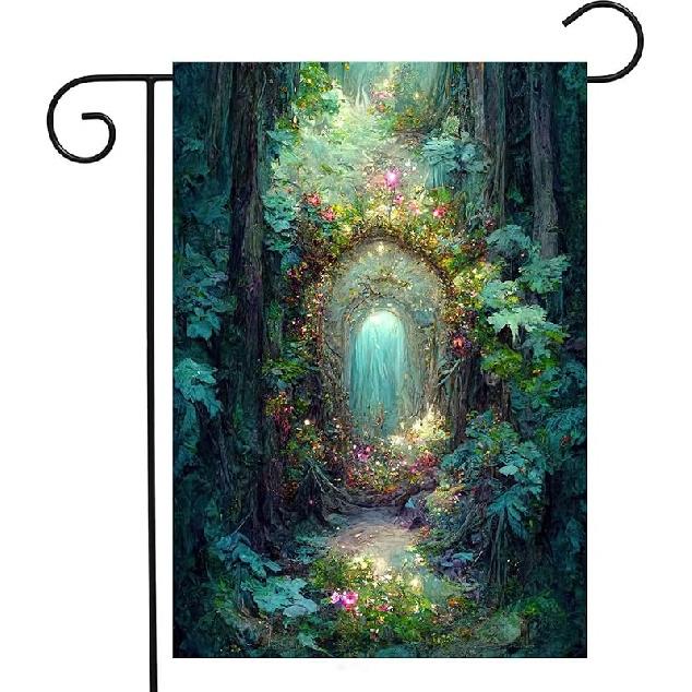 

Фэнтезийный пейзаж Сказочный лес Дерево Цветы Дверь Сад Двор Флаг 12 x 18 Двусторонний Полиэстер Приветственный Домашний Флаг Баннеры для Патио Газона 12 x18