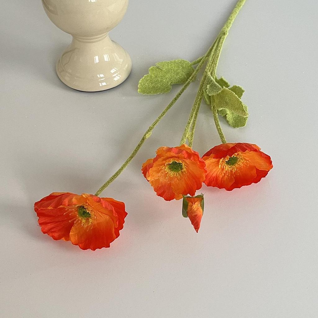 Silk Flocked Poppy Artificial Flowers for Wedding, Home Décor, and Photography Props