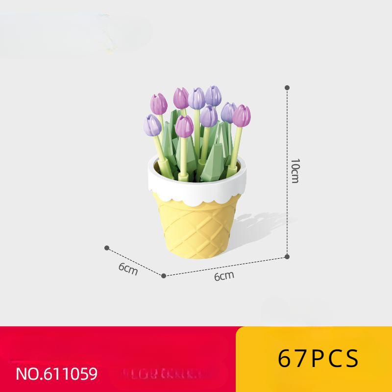 Block Flower Valentine's Day Multi -meat Potted Plastic Plasma Decoration Puzzle Assembly Building Block Toys