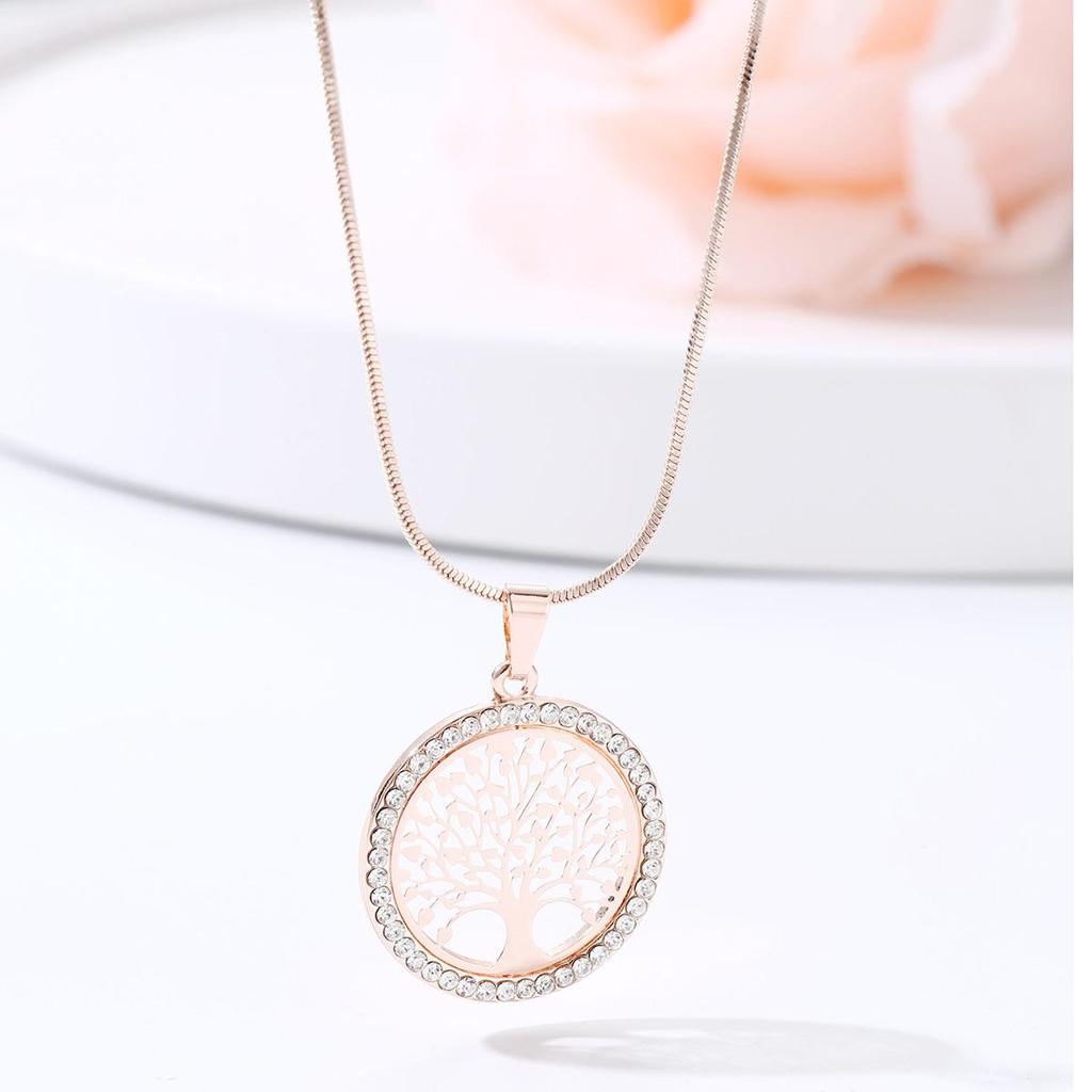Hot Tree of Life Crystal Round Small Pendant Necklace Gold Silver Color Bijoux Collier Elegant Women Jewelry Gifts