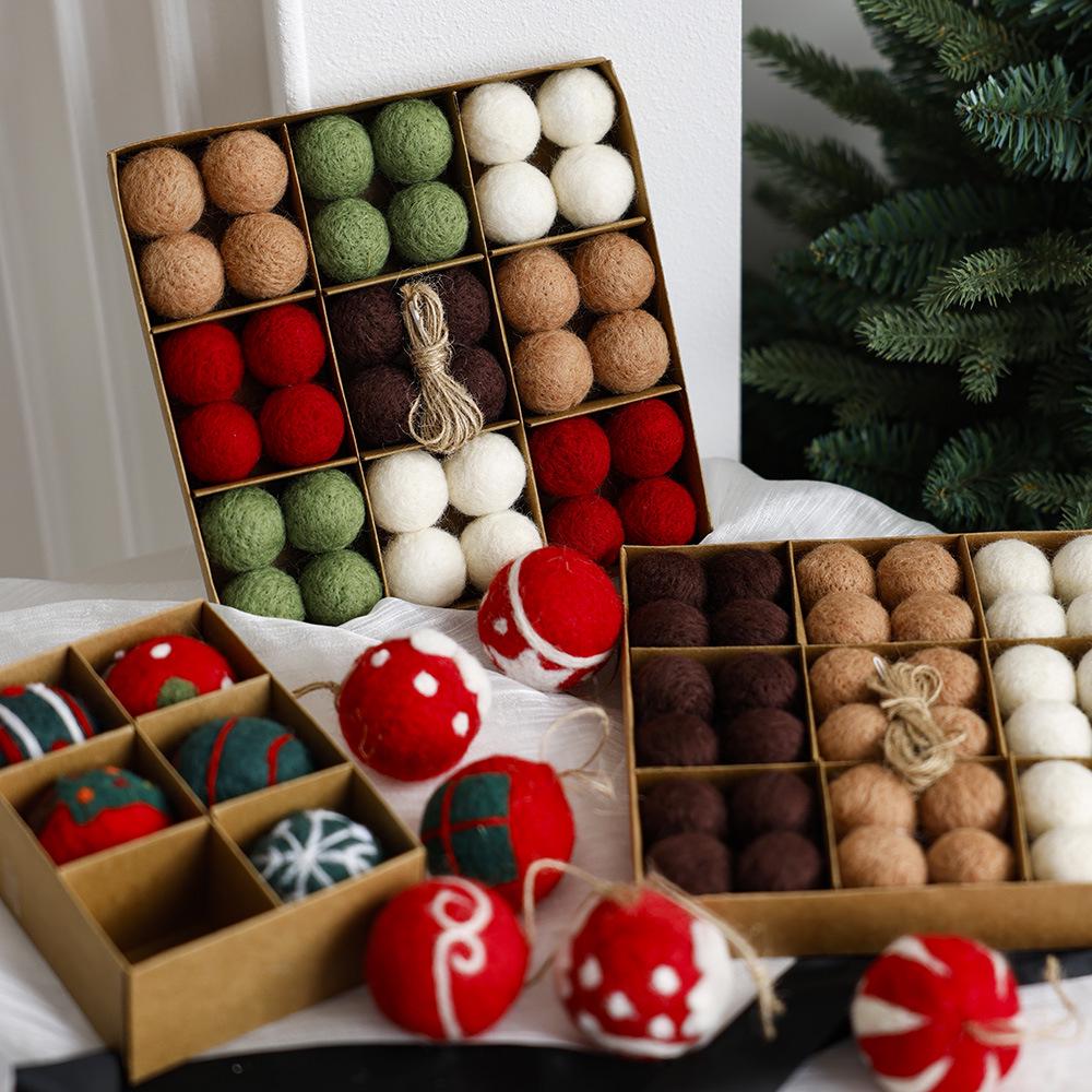 Christmas Ornament Set: Flocked & Painted Hanging Balls In Gift Box for Tree Decoration