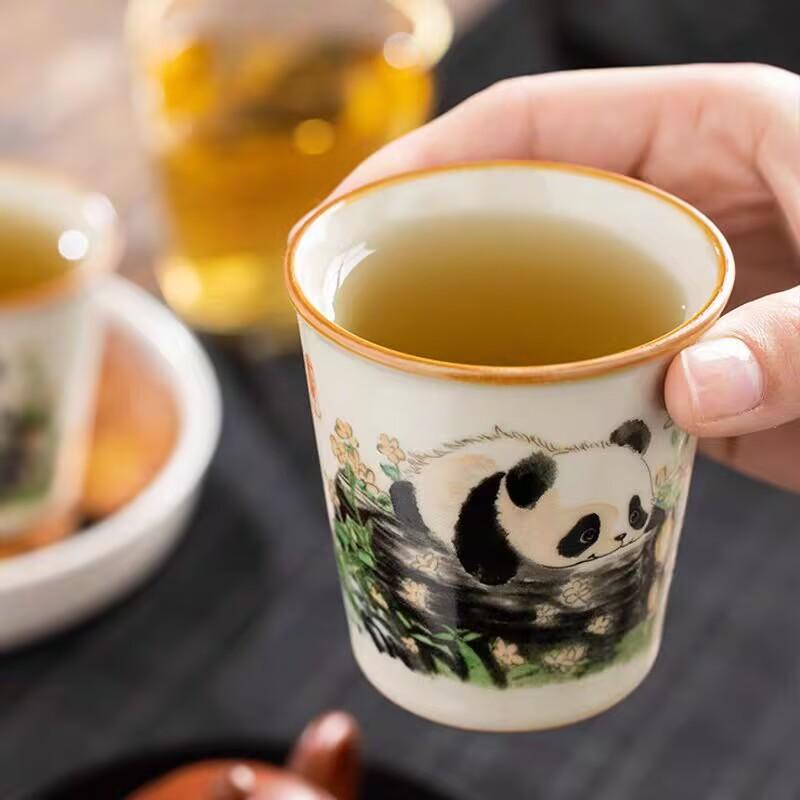 Ru Kiln Cute Panda Cola Cup Teacup High-End Exquisite Master Cup Single Cup Open Piece Can Raise Tea Cup Kung Fu Tea Set