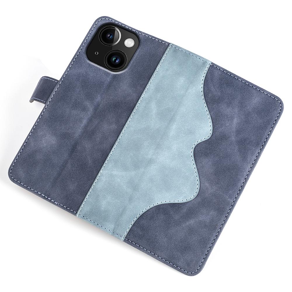 For iPhone 15 Dual-color Splicing Magnetic Clasp PU Leather Wallet Phone Cover Drop-proof Case