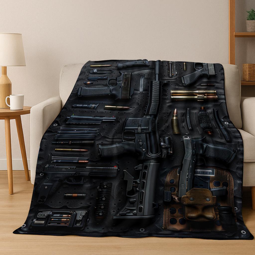 Wood Metal Gun Case Box Military Equipment Flannel Blanket,Cozy Soft Throw Blanket for Home Bedroom Bed Sofa Picnic Cover Gift