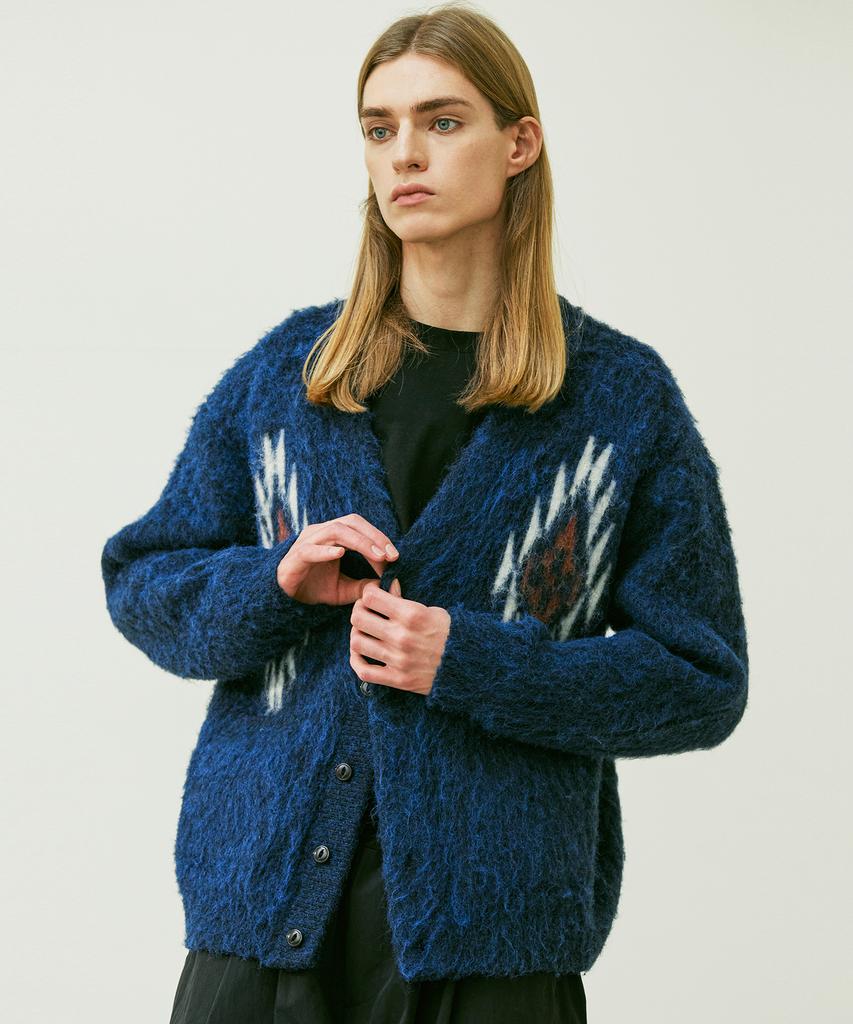 Knd Chimayo Pattern Bulky Brush Cardigan Navy