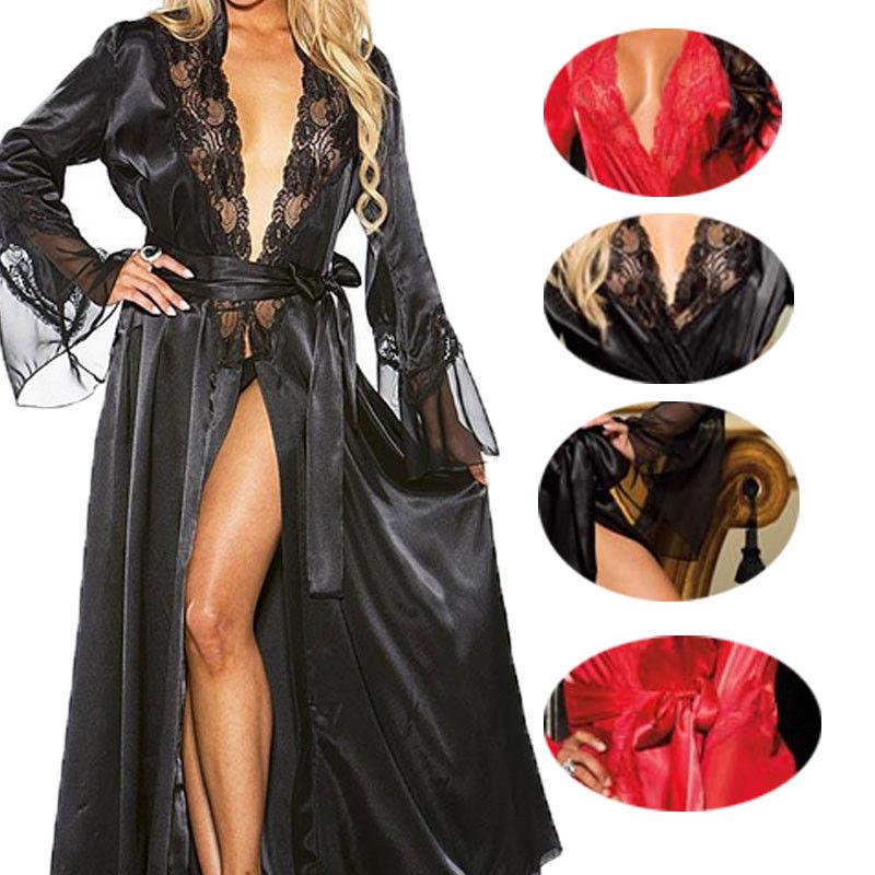 Plus Size Sexy Lace Lingerie: European & American Sheer Robe Nightgown