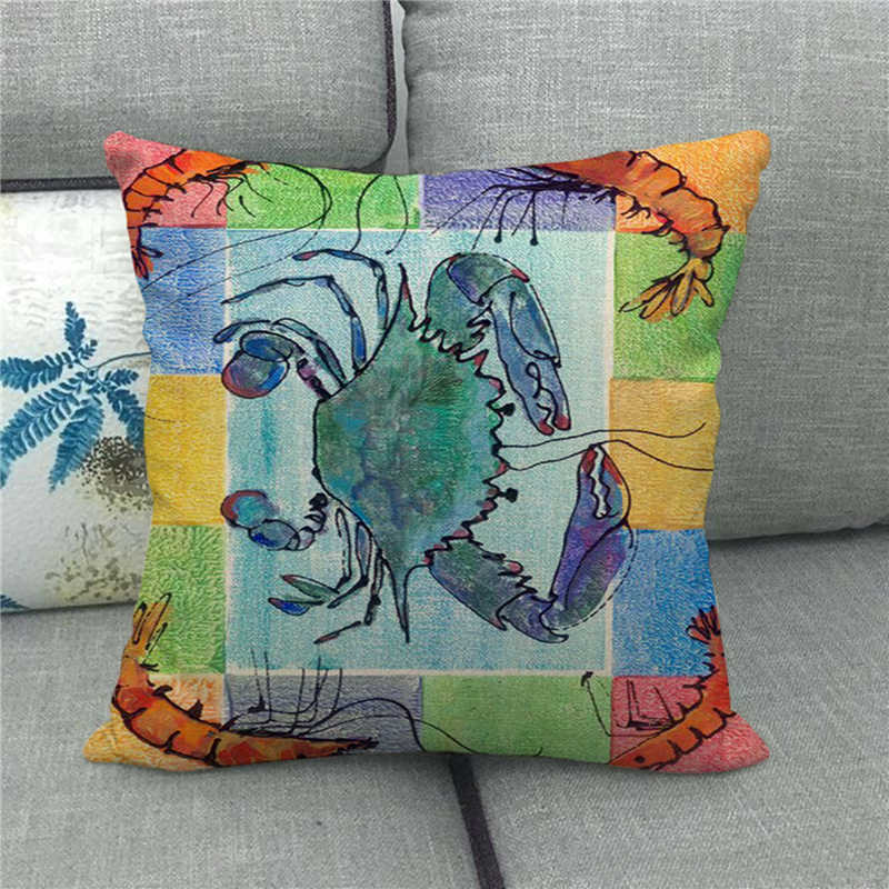 Beautiful watercolor crab marine animal Digital printing short plush pillow covers for car sofa office cushion cover home goods
