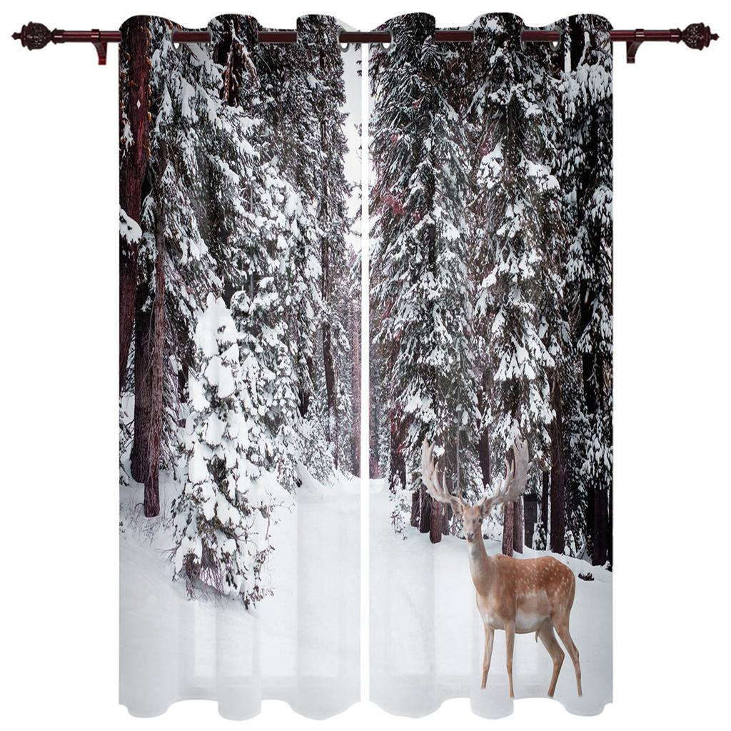 Beautiful Snow Scene Home Decor Window Curtains Bedroom Kitchen Curtain Panel Curtains for Living Room