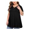 Large Size Women V-neck Button Short-Sleeved Color Loose Pullover T-shirt