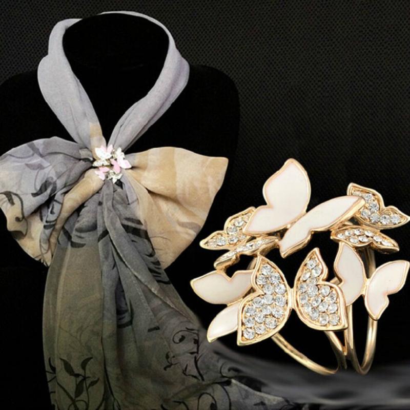 Elegante clipe para lenço com design de borboleta de anel triplo, adequado para lenços (ouro)