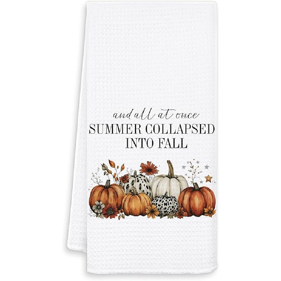 Fall Pumpkin Cow Kitchen Towels, Rustic Farm Animal Floral Pumpkin Dish Tea Towel for Kitchen Decor, Farmhouse Fall Autumn Hand Towels for Bathroom