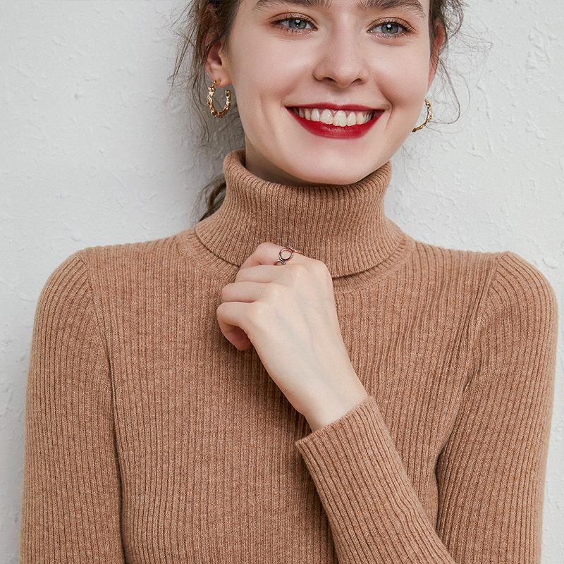 High-Neck Slim-Fit Women's Knit Pullover - Autumn/Winter 2024 Base Layer Sweater