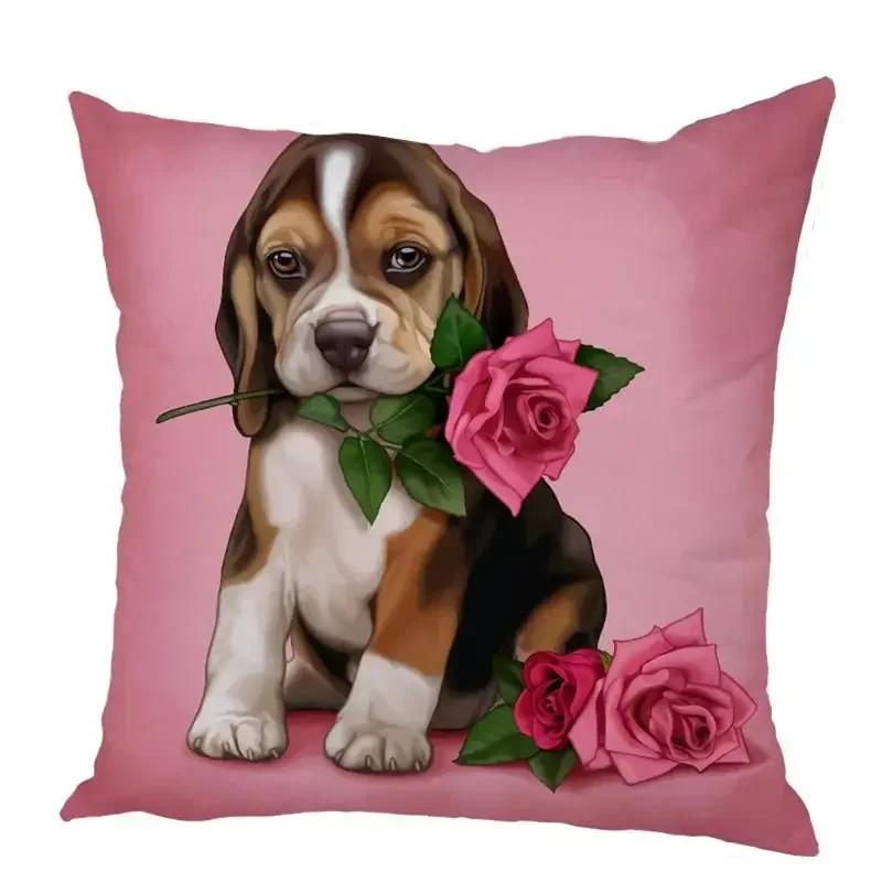 Color Cute Dog Square Pillow Cushion Cover Car Sofa Office Chair Peach Skin   Home Decoration Ornament