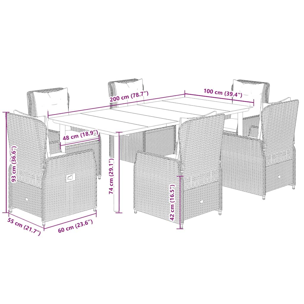 Vidaxl 7-Cz. Garden Furniture Set With Cushions, Black, Poly Rattan