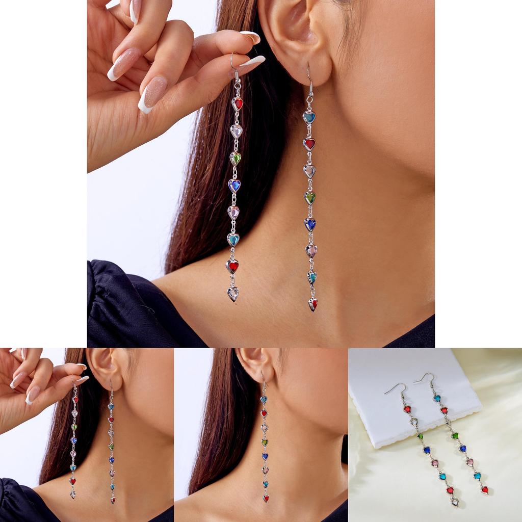 Heart Shaped Copper Drop Earrings With Colorful Geometric Crystals For Women