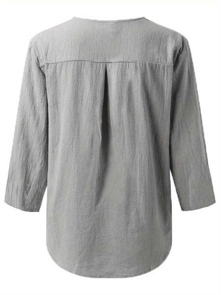 2024 Solid Color Notch Collar Casual Button-Down Shirt