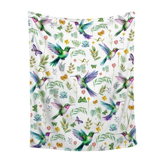 Flower And Bird Blanket Soft Flannel Hummingbird Throw Blanket Washable Cozy Floral Blanket for Adults Kids Couch Bed