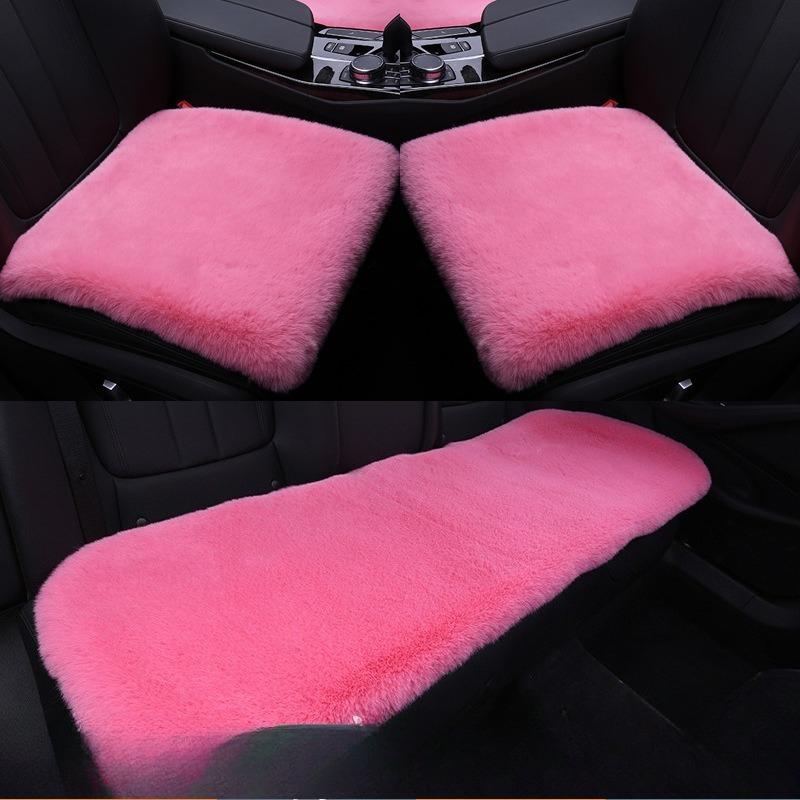 Winter Plush Car Seat Cushion Without Backrest Three-piece Set, Short Plush Warm Single Seat Anti-slip Plush Cushion for Rex Rabbits