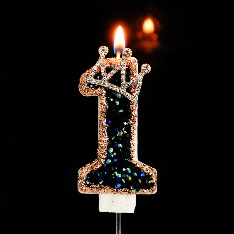 Glitzernde Schwarze Geburtstagskerzen 3D Zahlen 0-9 Kuchenaufsatz für Erwachsene Kinder 1. Geburtstagsparty Dekoration Zubehör DIY Backen