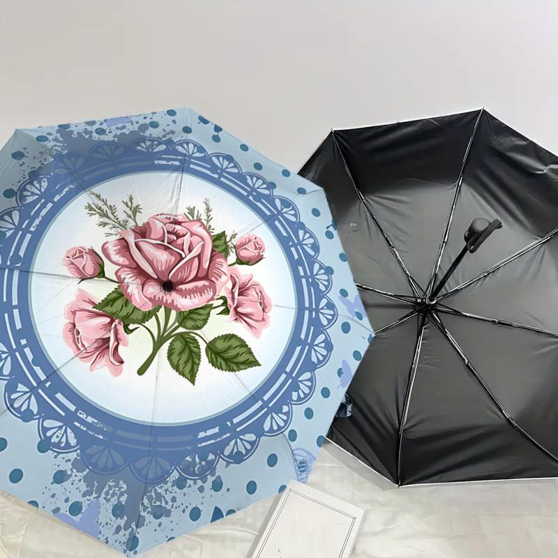 1PC Rose ButterflyAutomatic Open/Close Umbrella with Windproof, 8-Rib Sturdy Canopy, Durable Ribs, Fashionable Design1240A