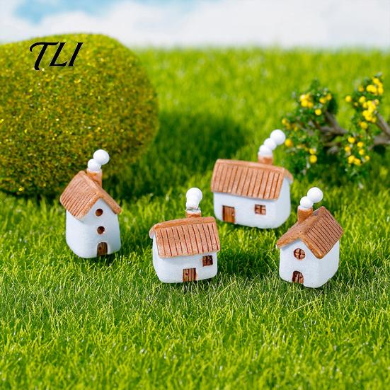 Eco Bottle Landscaping Supplies 2Pcs Mini Chimneyed Cottage Resin Figurines, Rural House Building Ornaments for DIY Micro Landscape Accessories Fairy