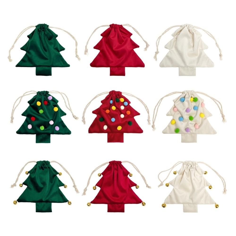 Colorful Pom Pom Christmas Tree Gift Bags Velvet Christmas Candy Treat Bag  Wedding Party