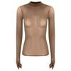 Womens Glossy Sheer Long Sleeve Top Slim Fit Stretchy Pullover Round Neck Nightclub Glamorous Clubwear