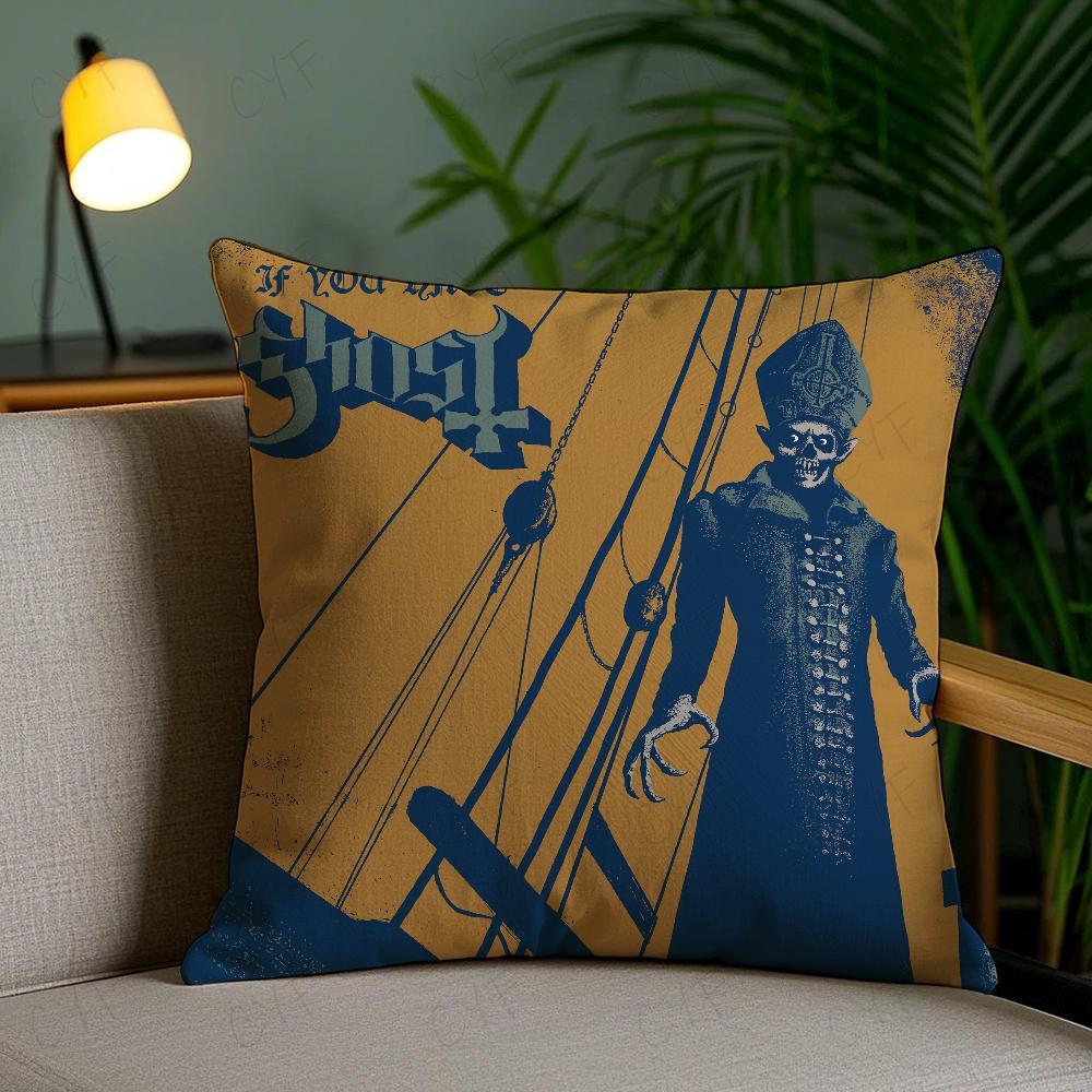 Rock G-Ghost Heavy Metal Band Pillow Case Anti-dustmite Pillowcase Invisible zipper silky short plush Sofa cushion cover