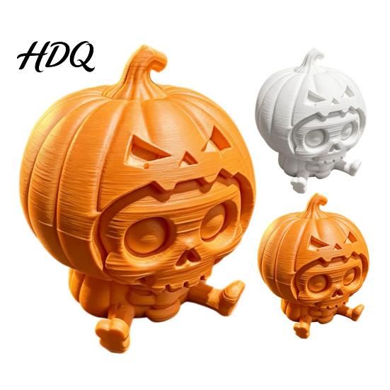 Cute Skull Doll Pumpkin Ornament, Hollow Ghost Face Design, 3D Printed Niche Halloween Tabletop Decor Detailed Layered Figurine, for Desktop