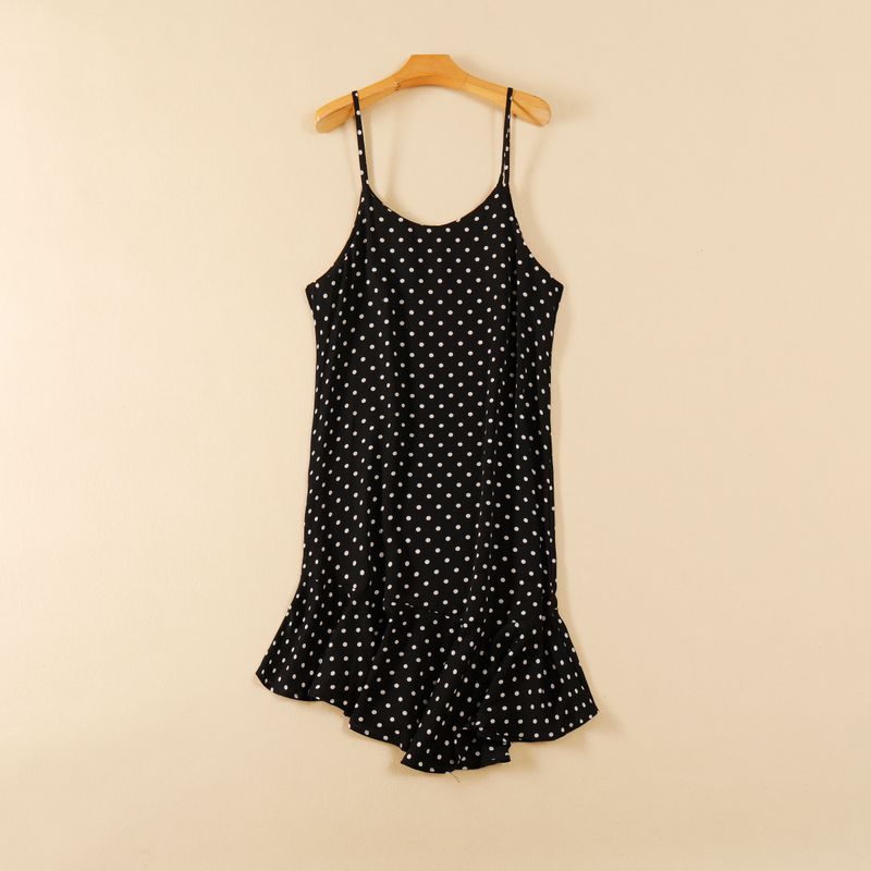 

Export Summer Black Plus Size Women s Polka Dot Asymmetrical Hem Suspender Skirt Chubby Girl Loose Version Casual Dress Black Wave dot 1XL