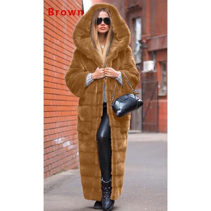 Autumn new product imitation fur coat hooded cotton coat thickened and extended plush coat women's coat trench coat