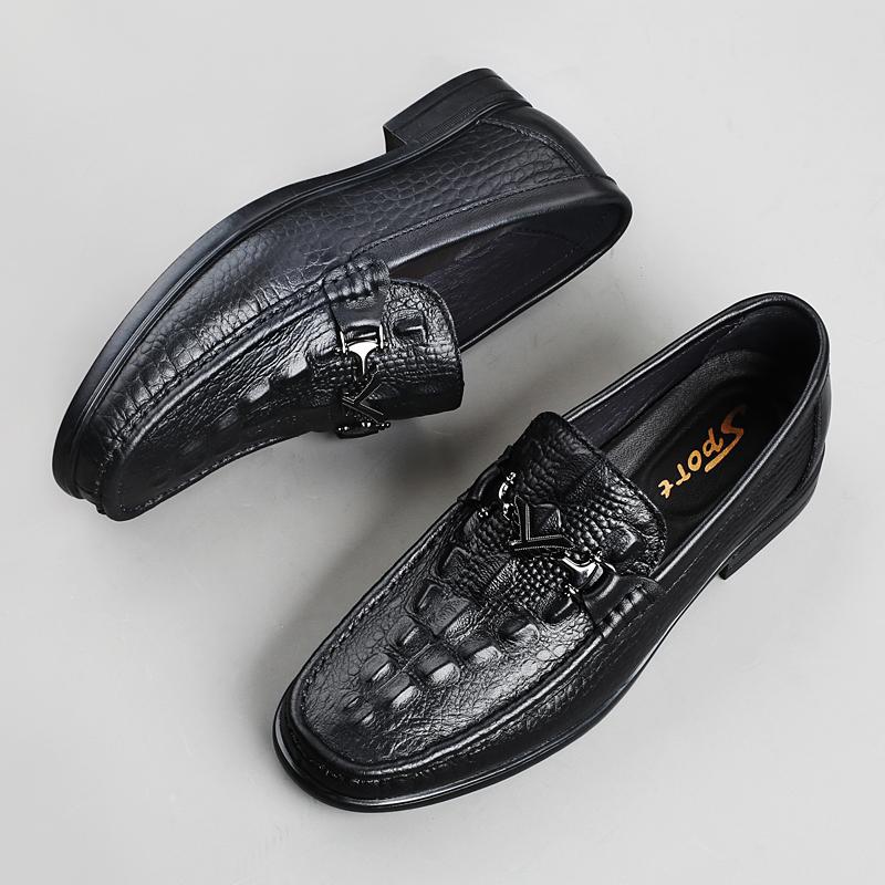 Fashion Genuine Leather Mens Loafers Moccasins Stylish Man Casual Shoes Handmade Formal Slip On Flats Crocodile Pattern Male Boat Shoes