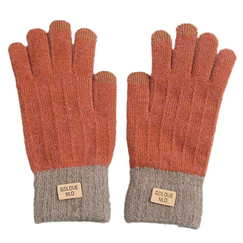 Winter Gloves with Velvet and Thickening Korean Style Cold-proof Cycling Touch Screen Knitted Gloves Warm Unisex Wool