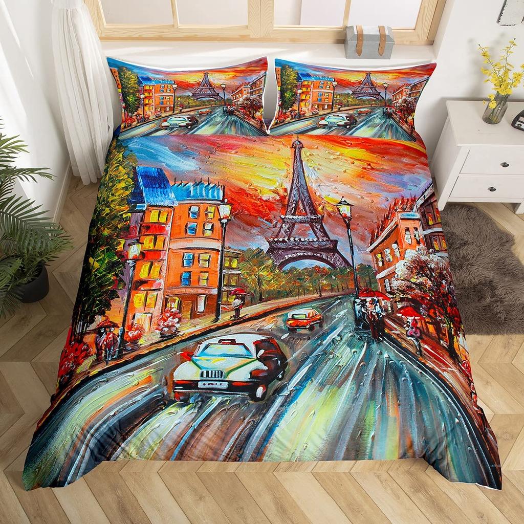 City View Bettbezug-Set Modernes Stadtbild Bettwäsche-Set für Jungen Mädchen Erwachsene 3D Wolkenkratzer Druck Urbanes Gebäude Bettdeckenbezug