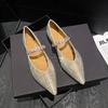 Brand New Women Flat Shoes Fashion Bling Rhinestone Pointed Toe Mary Jane Shoes Girl Slip-on Loafers Big Size