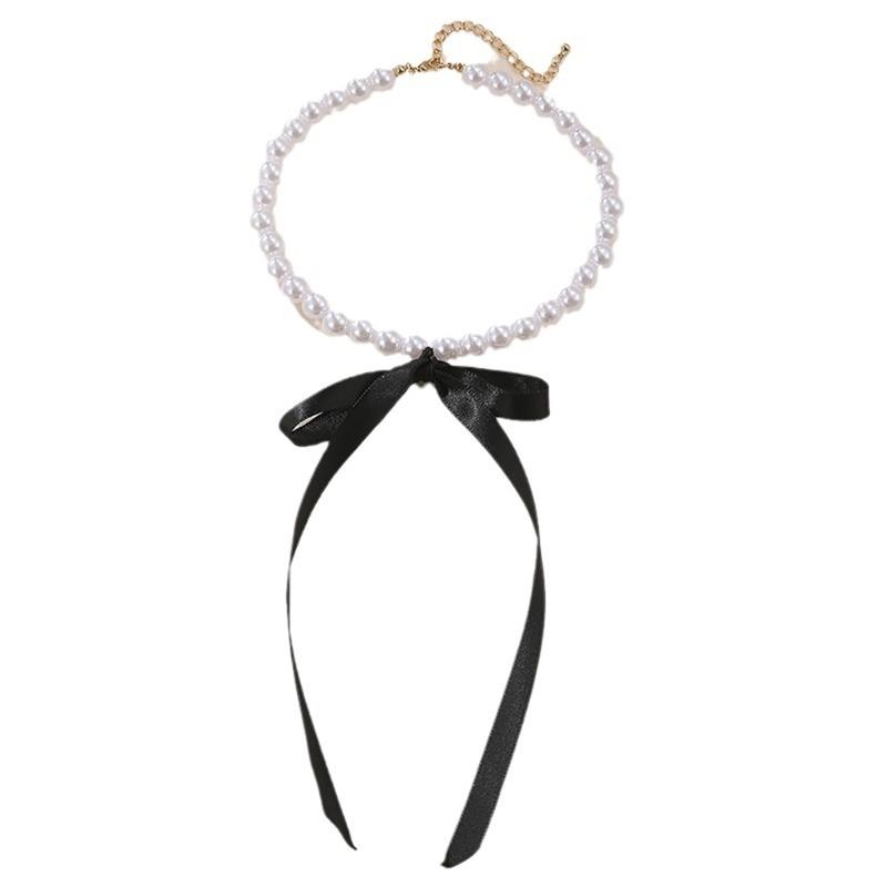 Модное Элегантное Ожерелье-Шарм с Лентой и Бантом Жемчужная Бисерная Ключичная Цепочка Ожерелье-Чокер Массивное Украшение на Шею Цепочка на Шею 1 чёрный