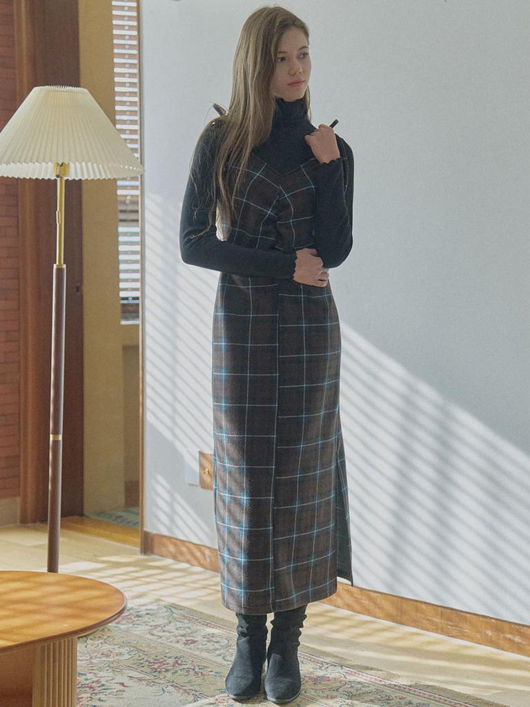 Avang Tartan Check Shirring Dress - Brown