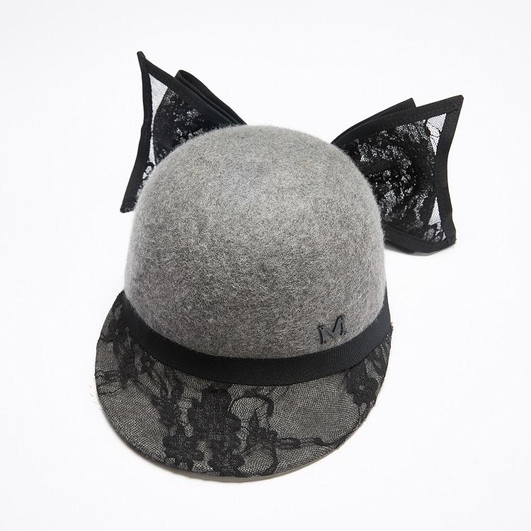 High Quality Vintage Formal Hats Wool Elegant Bow Tie Black Lace Fedora Hat