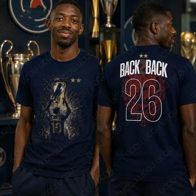 2026 New Summer Dembélé Back 2 Back Champions T-Shirt Football Trophy Celebration Fan Tee for Adults Kids Tops Oversized