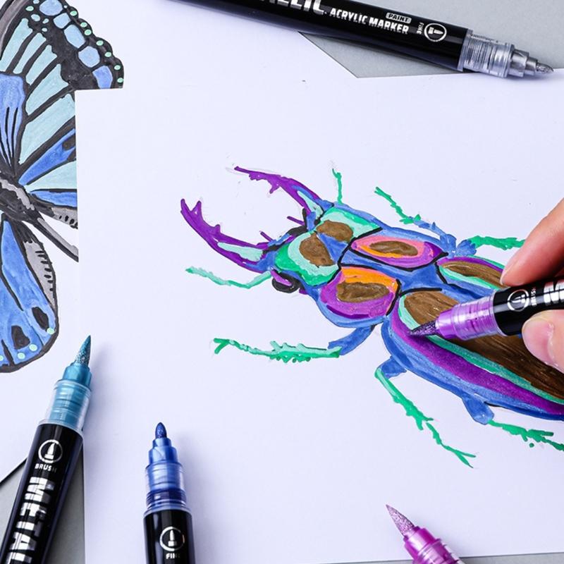 Double Ended Acrylic Marker Metallic Paint Pen for Painting On Paper Wood Fabric Metal Stone Card Making Scrapbooking